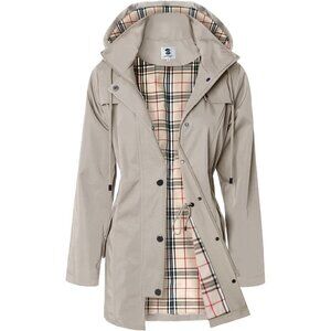 🆕Women's Khaki Waterproof Long Raincoat Outdoor Windbreaker Jacket with Hood